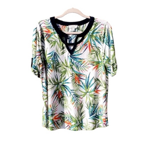 Corvia Tropical Floral Soft‎ Silky Stretchy Blouse Top Size Large